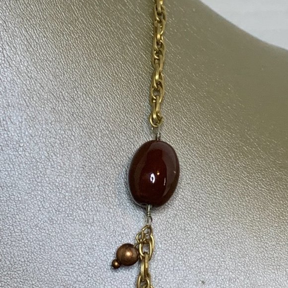 Vintage Cold Water Creek Gold Tone Faux Stone And Leaf Necklace 36" (2557) - Picture 6 of 9